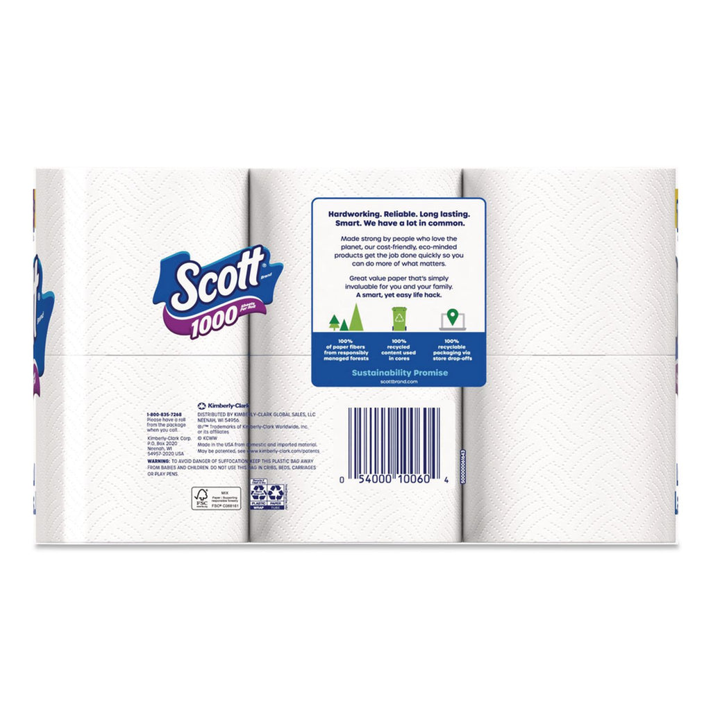 Toilet Paper, Septic Safe, 1-Ply, White, 1,000 Sheets/Roll, 12 Rolls/Pack, 4 Pack/Carton