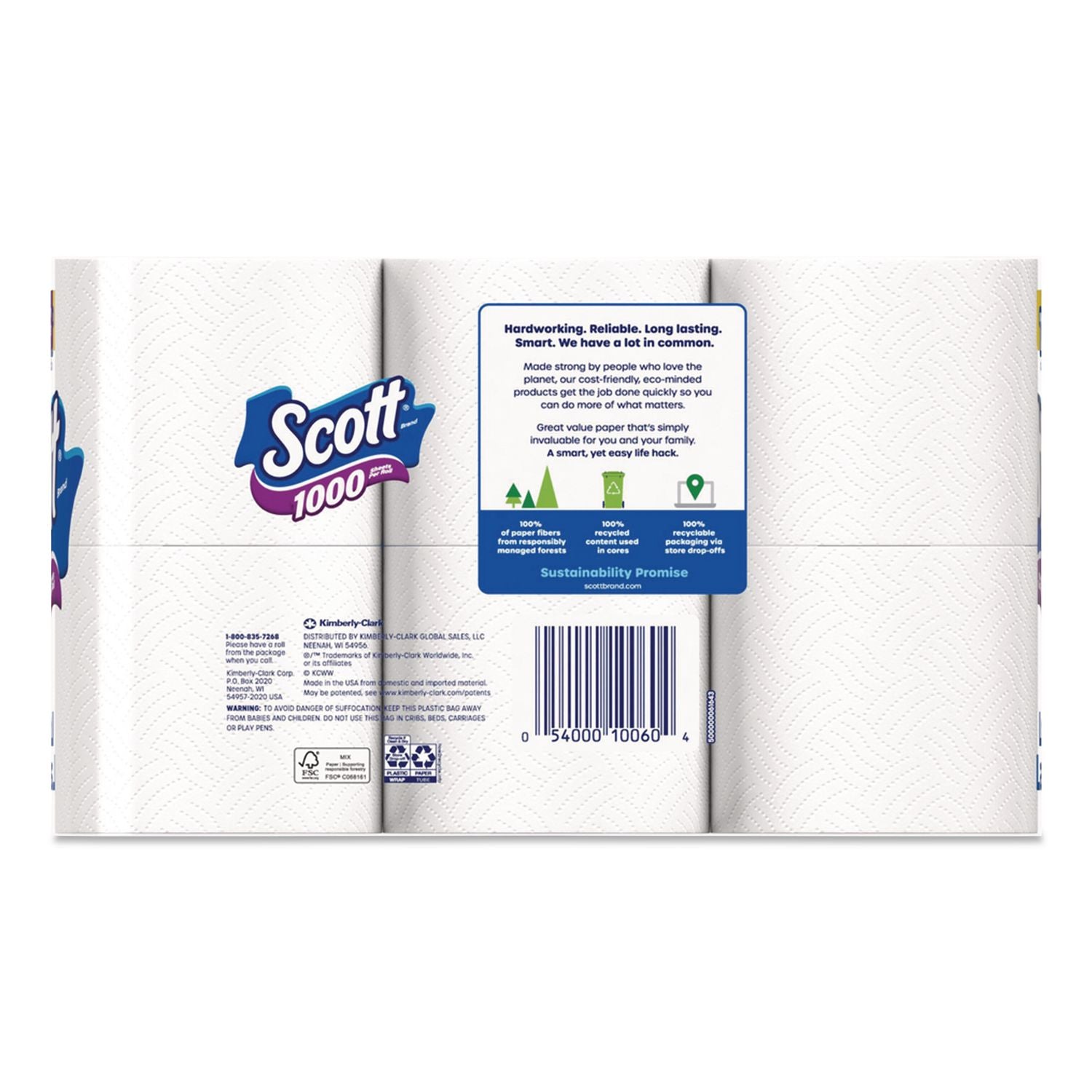Toilet Paper, Septic Safe, 1-Ply, White, 1,000 Sheets/Roll, 12 Rolls/Pack, 4 Pack/Carton