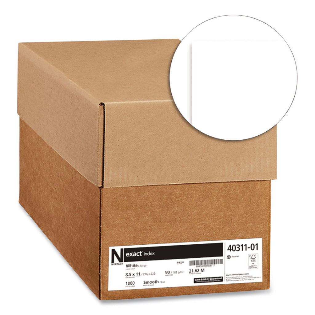 Exact Index Paper - 94 Brightness - 8 1/2" x 11" - 90 lb Basis Weight - Smooth - 4 / Carton - Durable, Acid-free - White