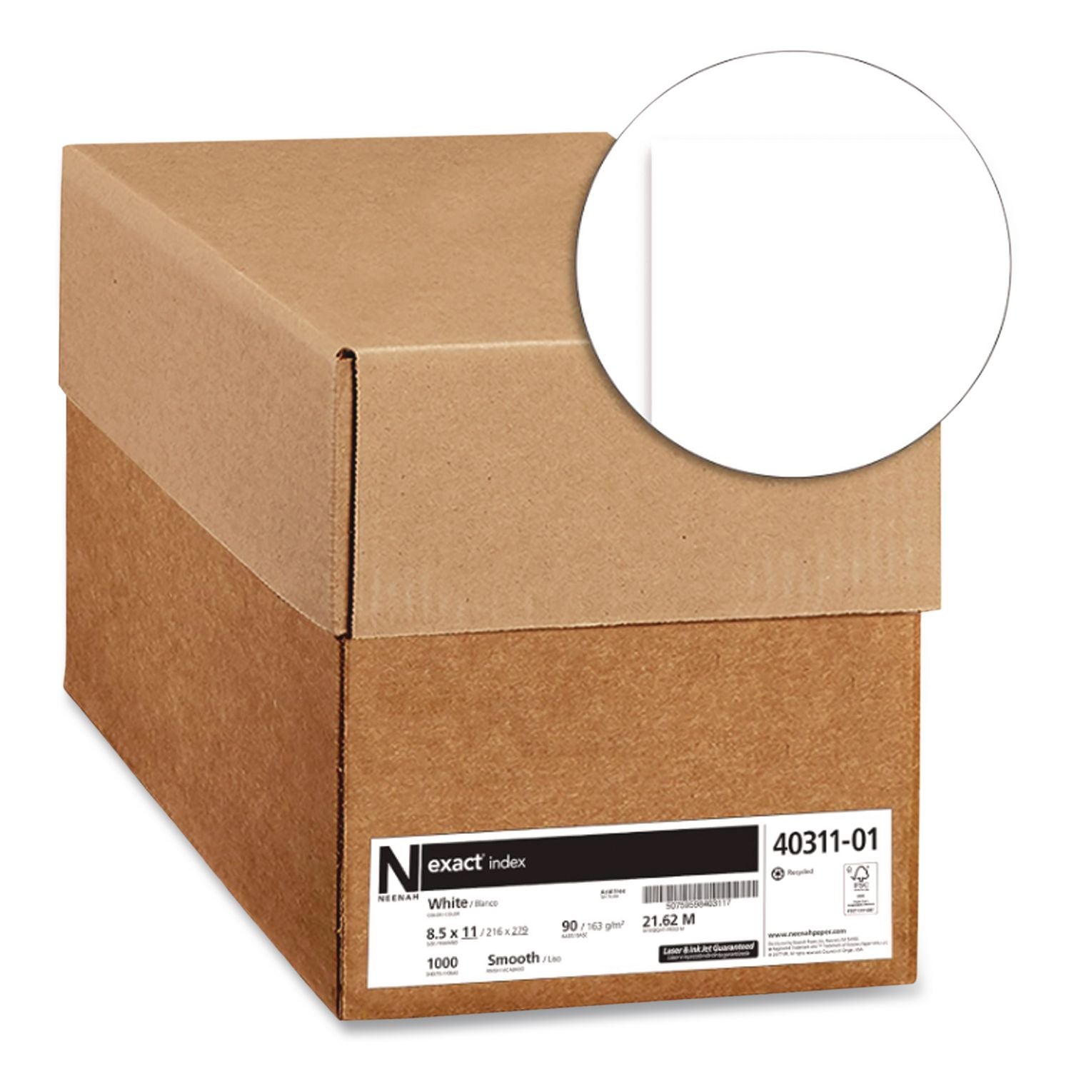Exact Index Paper - 94 Brightness - 8 1/2" x 11" - 90 lb Basis Weight - Smooth - 4 / Carton - Durable, Acid-free - White