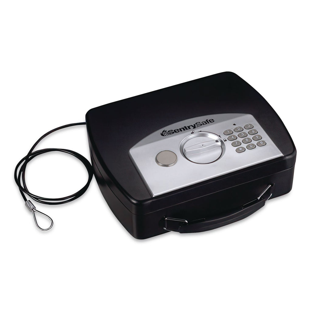 P008E Portable Electronic Security Safe, 0.08 cu ft, 10 x 7.9 x 2.9, Black/Silver