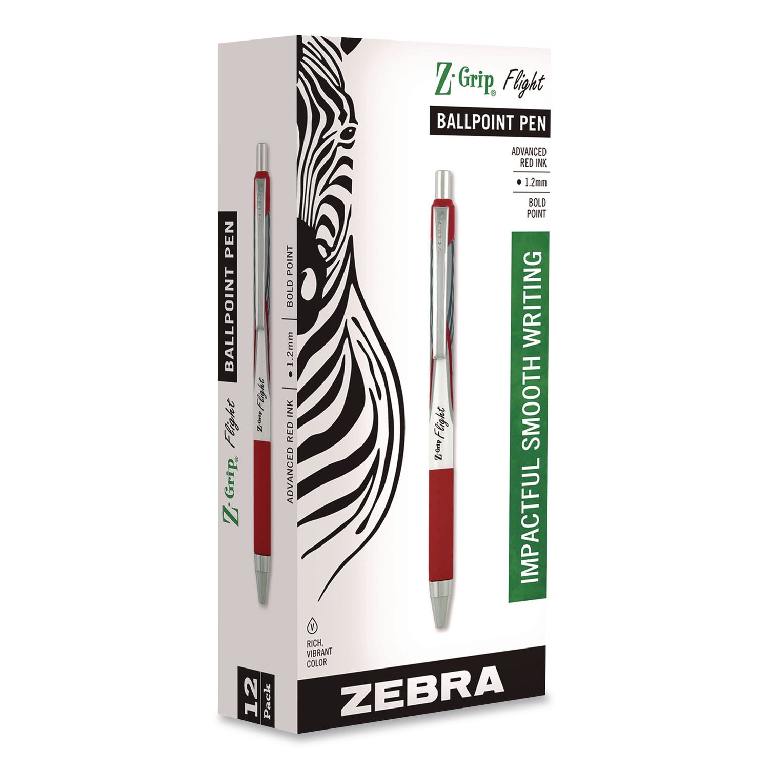 Zebra Pen Z-Grip Flight Retractable Pens - Bold Pen Point - 1.2 mm Pen Point Size - Retractable - Red - 1 Dozen