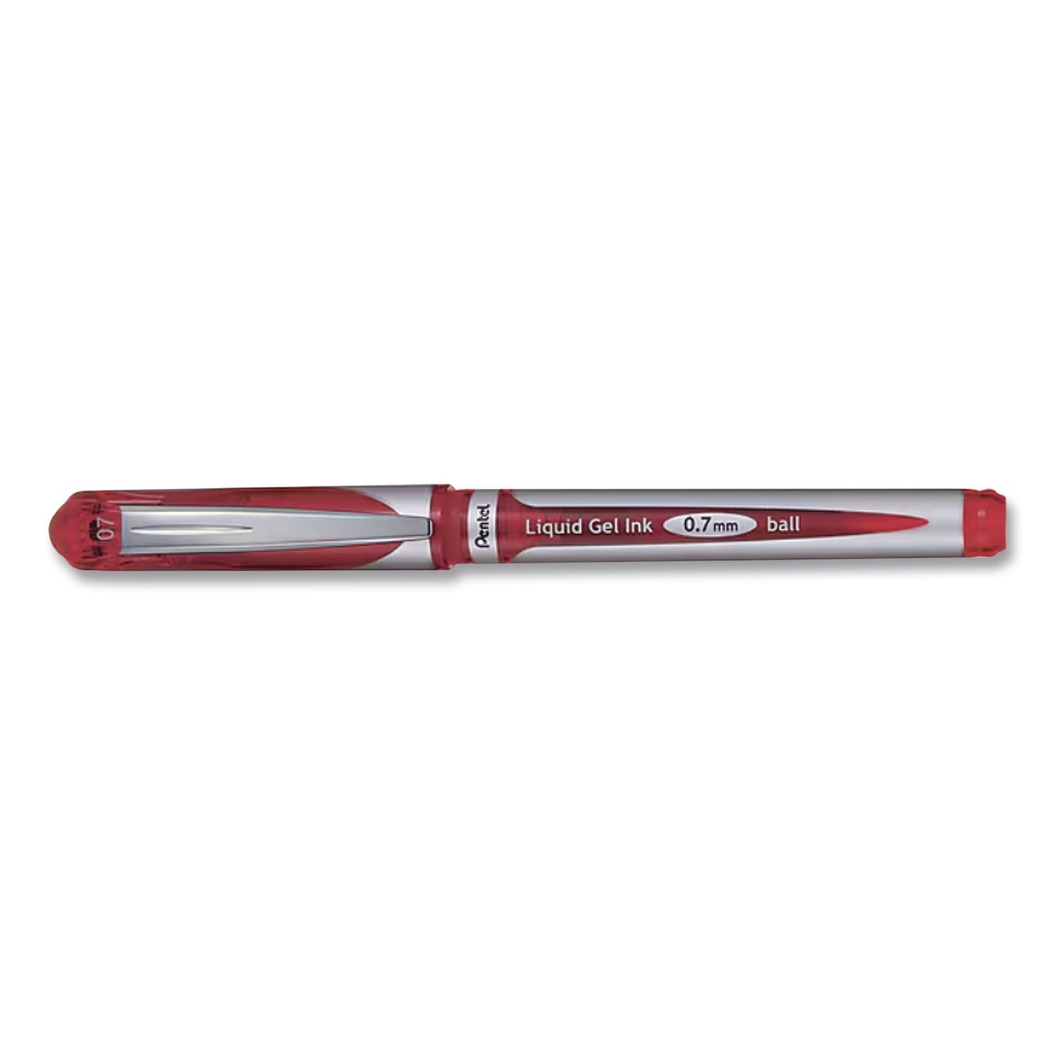 EnerGel Deluxe Gel Pen, Stick, Medium 0.7 mm, Red Ink, Silver/Red Barrel, Dozen