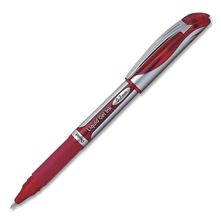 EnerGel Deluxe Gel Pen, Stick, Medium 0.7 mm, Red Ink, Silver/Red Barrel, Dozen