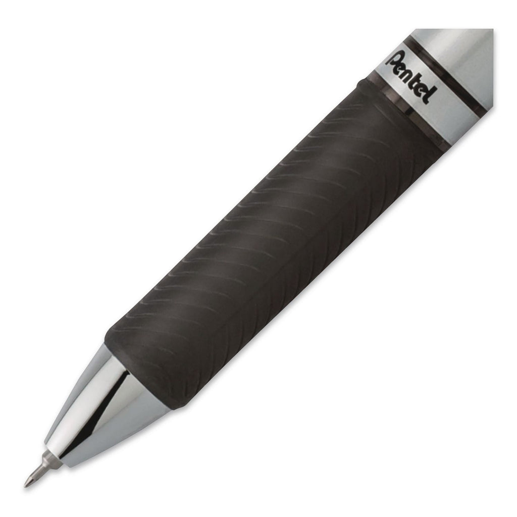 EnerGel RTX Gel Pen, Retractable, Extra-Fine 0.3 mm, Black Ink, Black/Silver Barrel, Dozen
