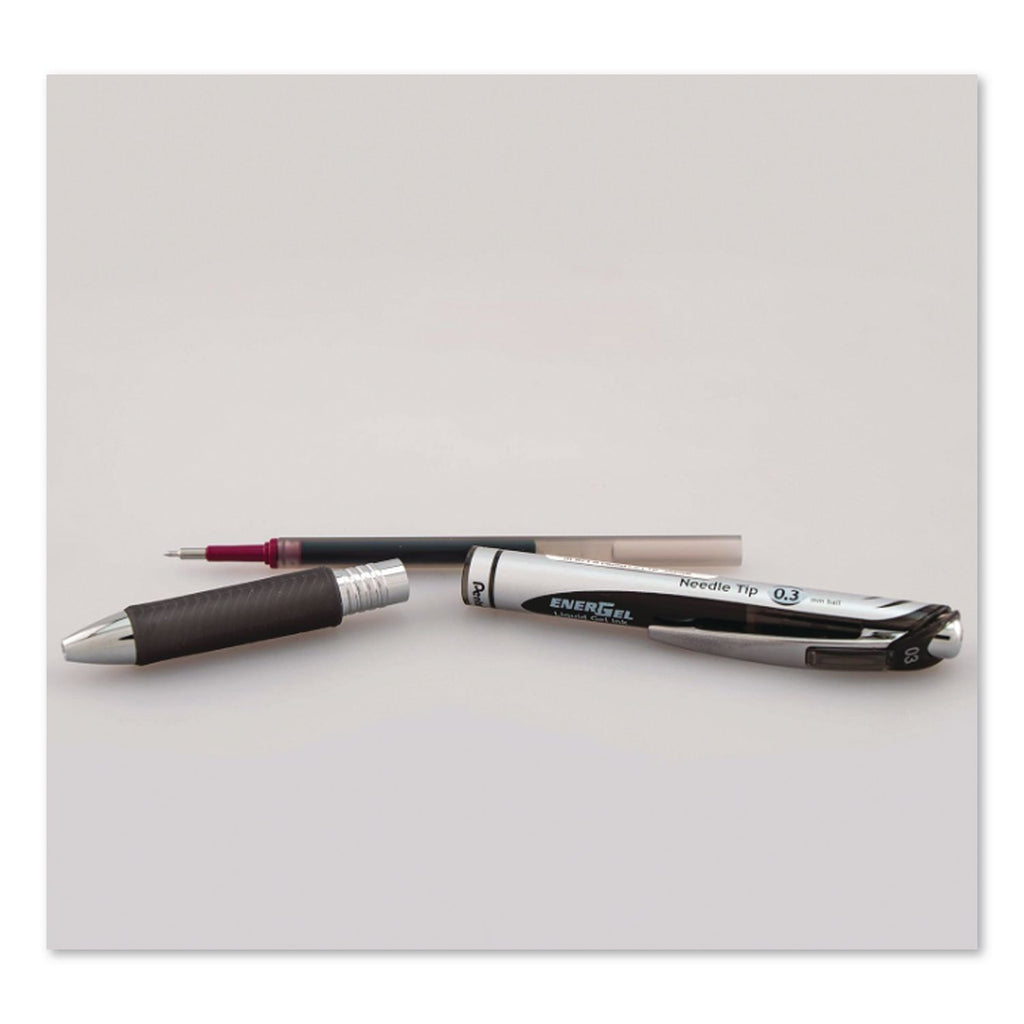 EnerGel RTX Gel Pen, Retractable, Extra-Fine 0.3 mm, Black Ink, Black/Silver Barrel, Dozen