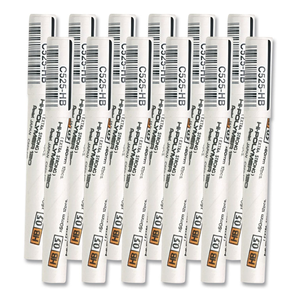 Premium Hi-Polymer Lead Refills, 0.5mm, HB, Black, 12 Leads/Tube, Sold as 1 Package