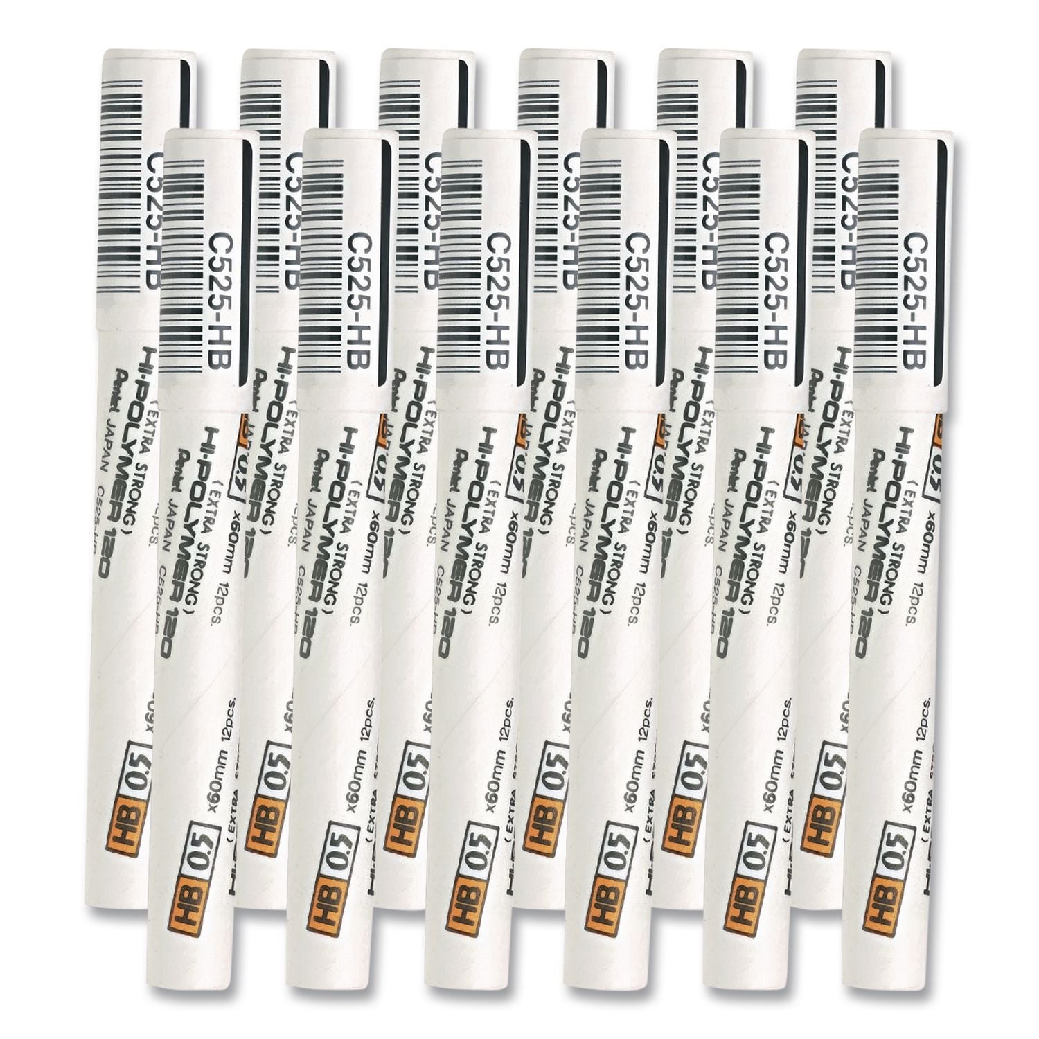 Premium Hi-Polymer Lead Refills, 0.5mm, HB, Black, 12 Leads/Tube, Sold as 1 Package