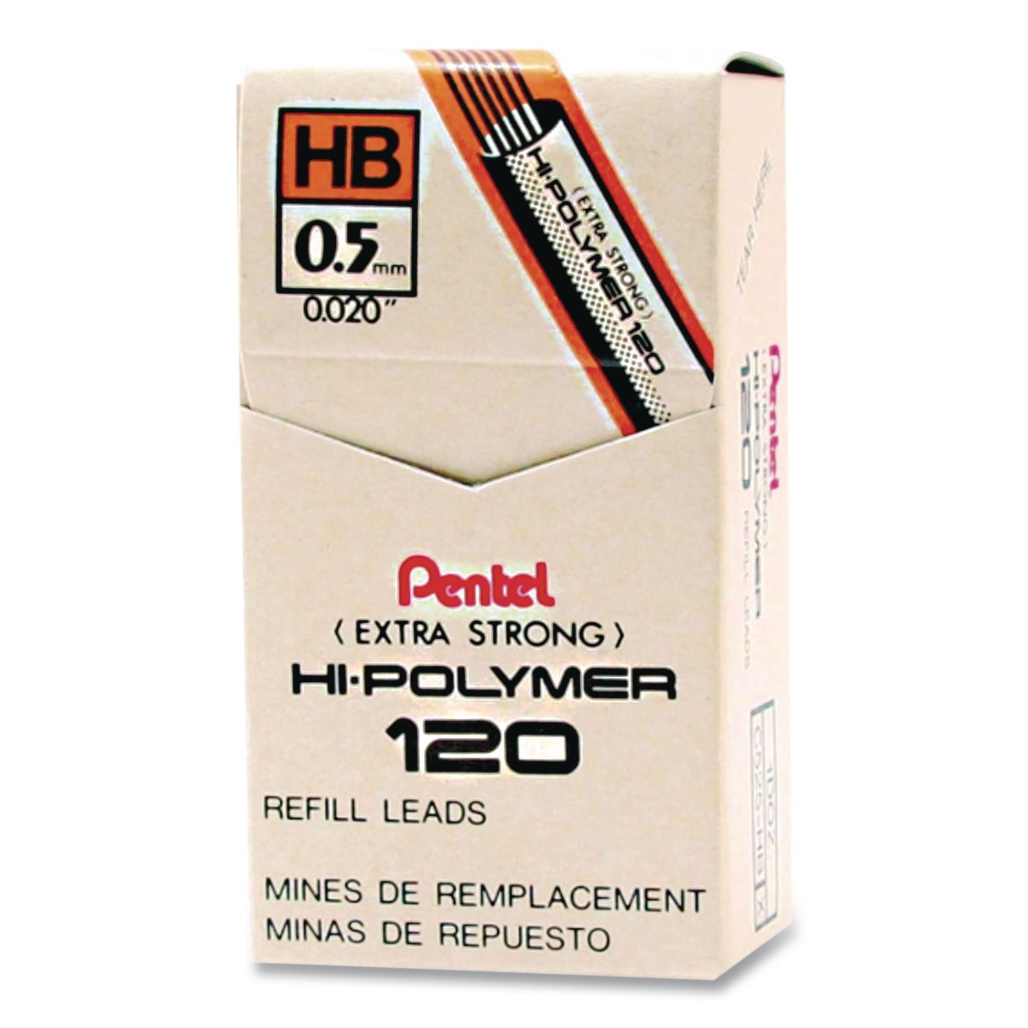 Premium Hi-Polymer Lead Refills, 0.5mm, HB, Black, 12 Leads/Tube, Sold as 1 Package