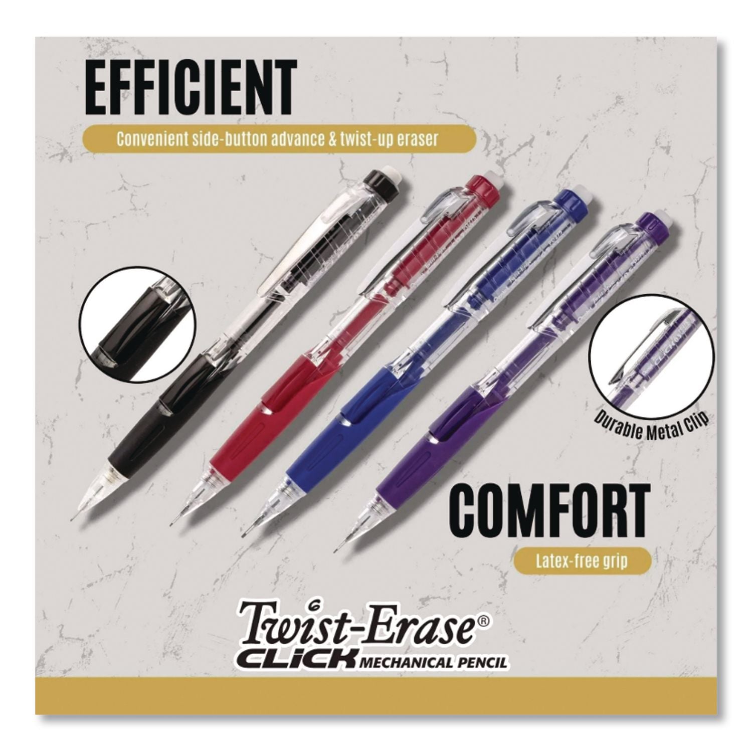 Twist-Erase CLICK Mechanical Pencil, 0.7 mm, HB (#2), Black Lead, Assorted Barrel Colors, 6/Pack