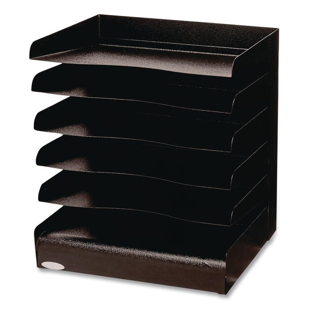 Safco Slanted Shelves Steel Desk Tray Sorter - 5 Tier(s)Desktop - Durable - Powder Coated - Black - Steel - 1 Each