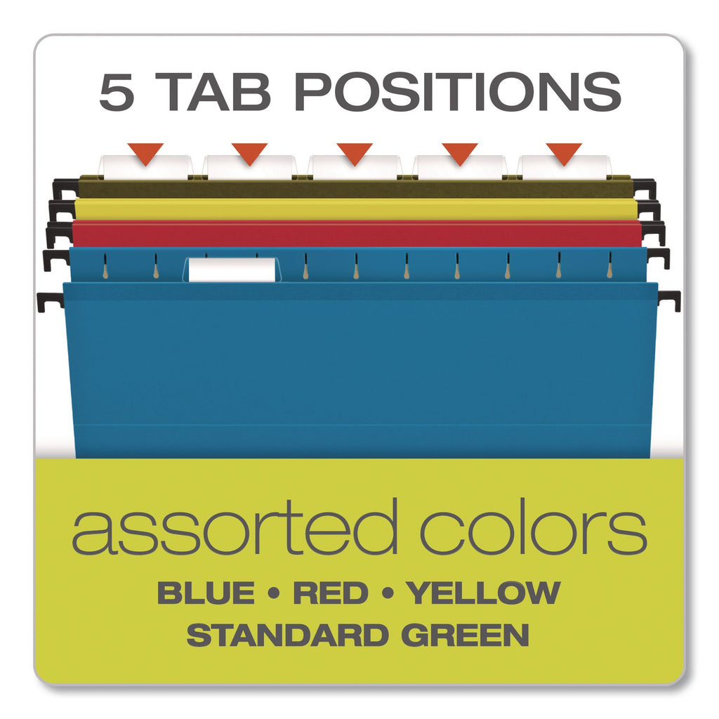 Pendaflex SureHook Legal Recycled Hanging Folder - 3 1/2" Folder Capacity - 8 1/2" x 14" - 3 1/2" Expansion - Poly - Blue, Red, Yellow, Standard Green - 10% Recycled - 4 / Pack