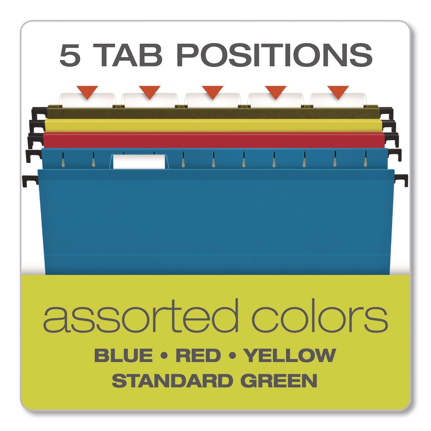 Pendaflex SureHook Legal Recycled Hanging Folder - 3 1/2" Folder Capacity - 8 1/2" x 14" - 3 1/2" Expansion - Poly - Blue, Red, Yellow, Standard Green - 10% Recycled - 4 / Pack