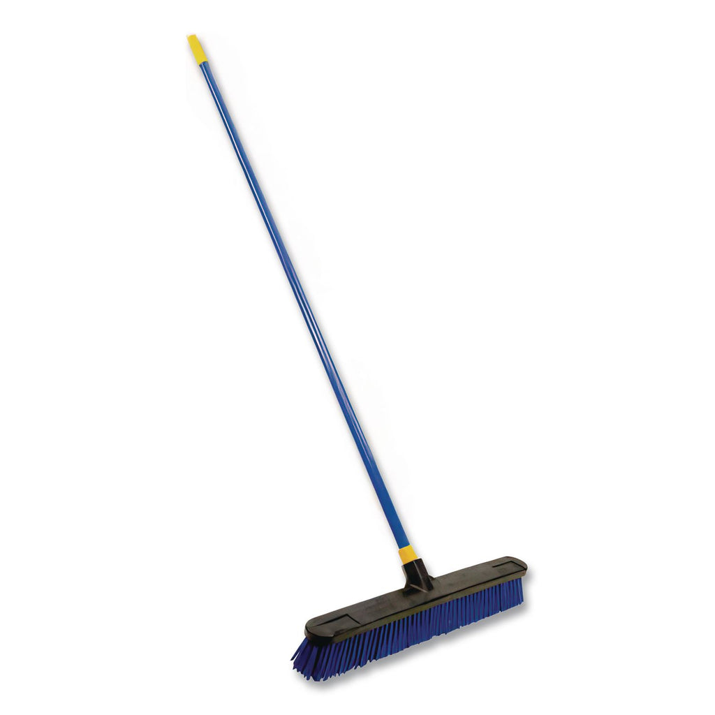 Bulldozer Rough Surface Pushbroom, 24 x 60, PET/Powder Coated Steel Handle, Blue/Black