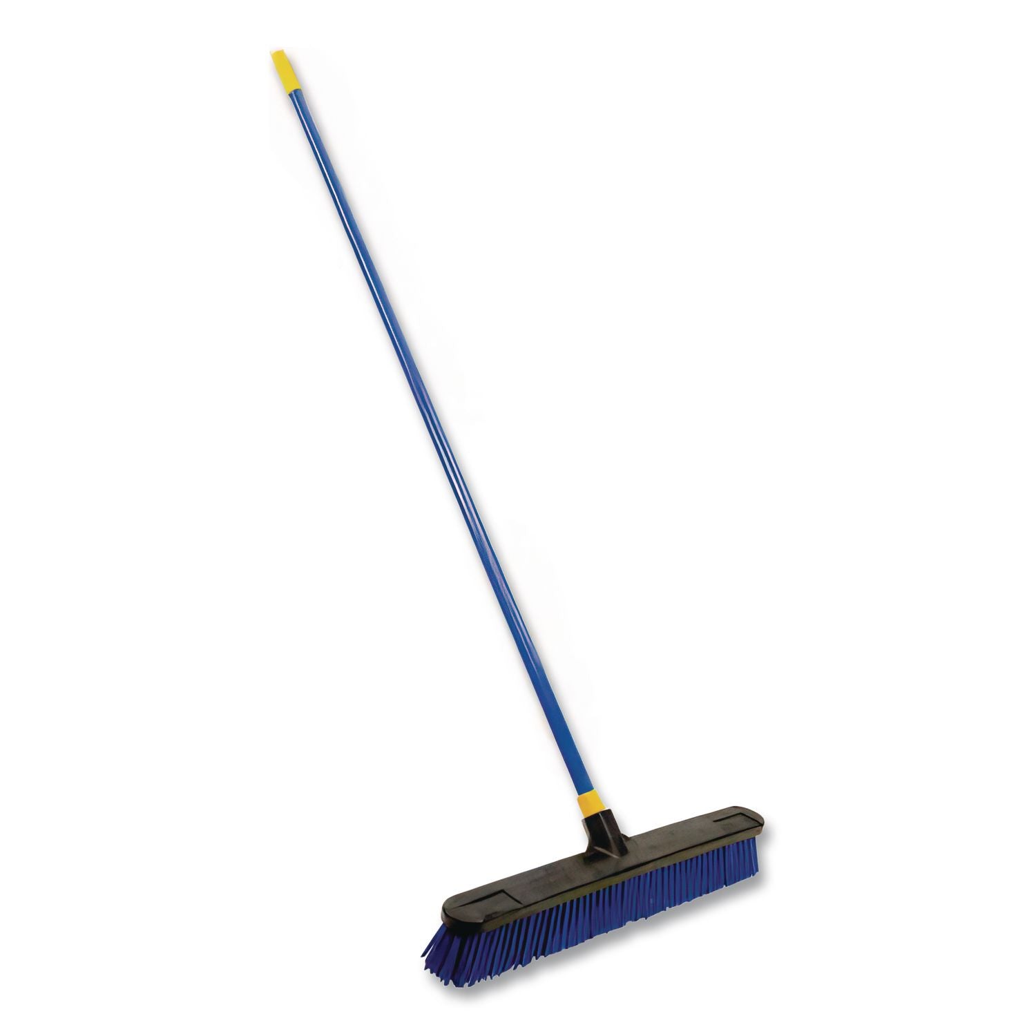 Bulldozer Rough Surface Pushbroom, 24 x 60, PET/Powder Coated Steel Handle, Blue/Black