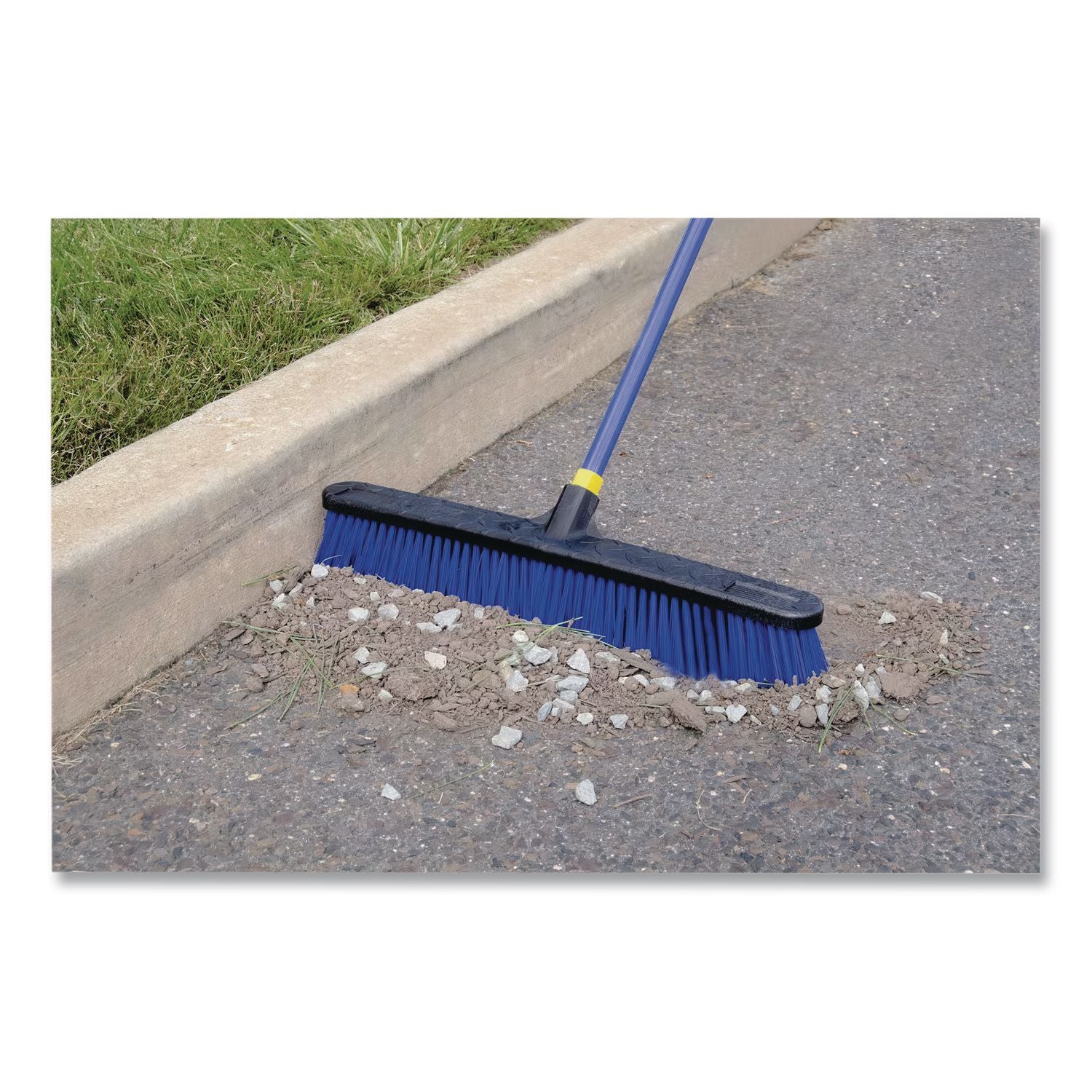 Bulldozer Rough Surface Pushbroom, 24 x 60, PET/Powder Coated Steel Handle, Blue/Black