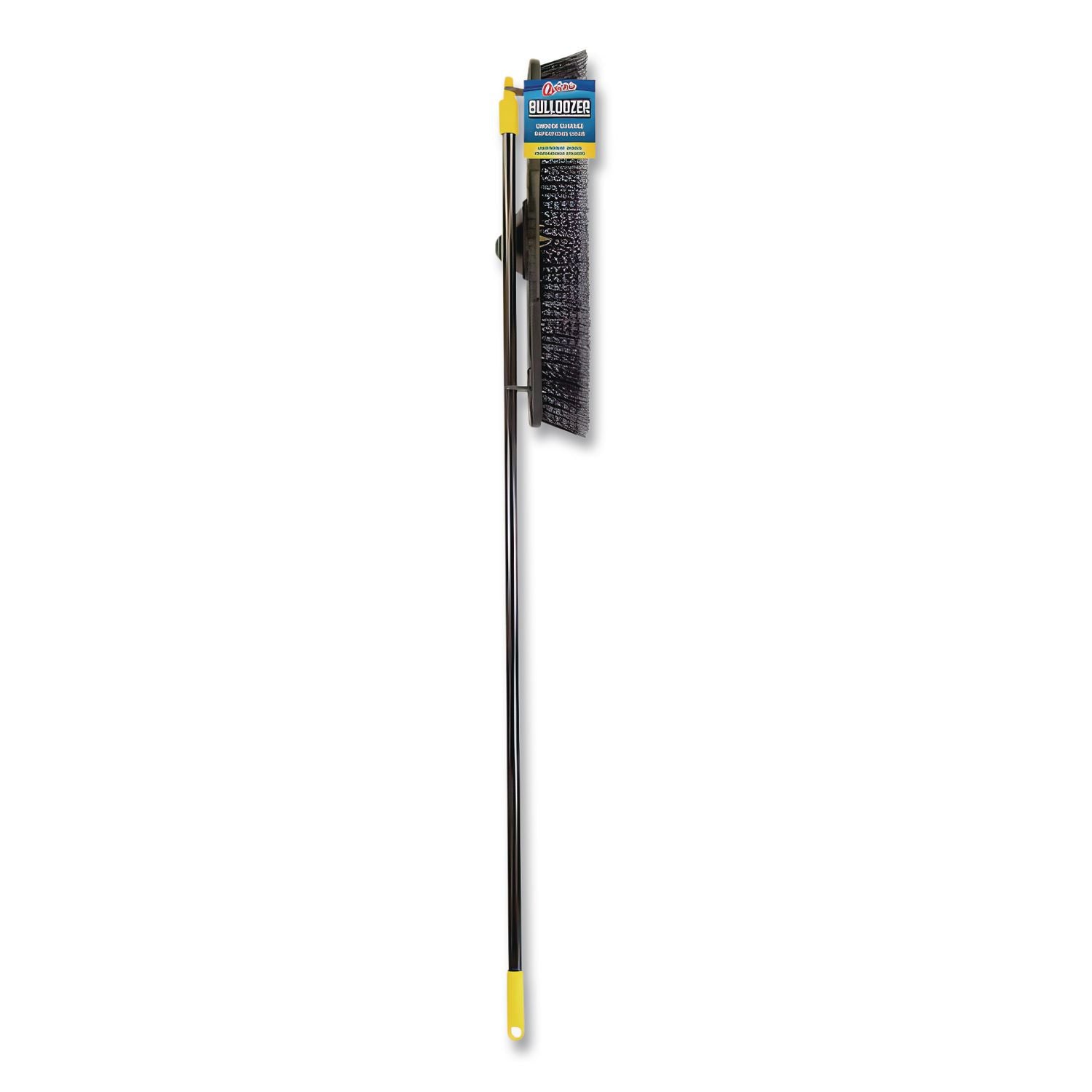 Bulldozer Smooth Surface Pushbroom with Scraper Block, 24 x 60, Powder Coated Handle, Tampico Bristles, Black/Yellow