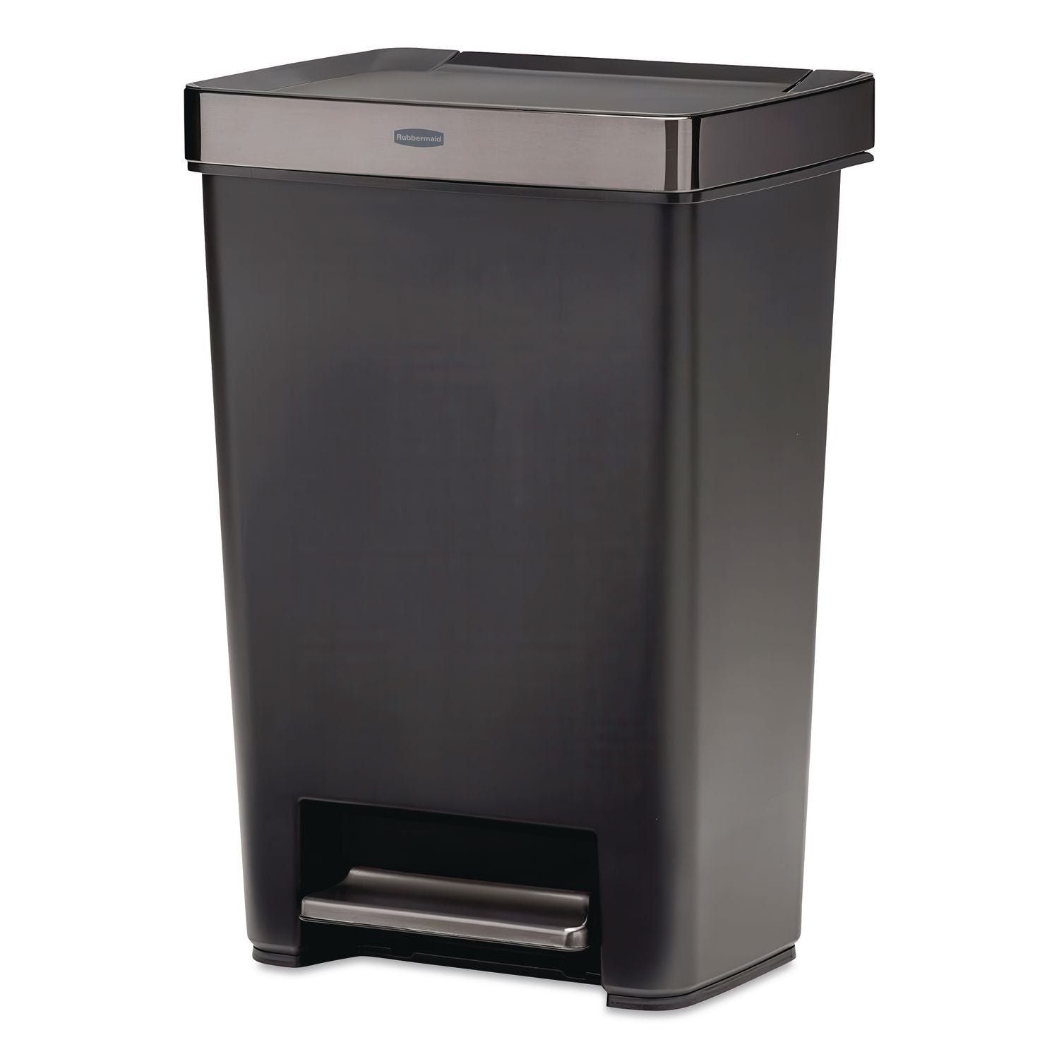 Premier Series III Step-On Waste Container, 12.4 gal, Plastic, Black/Stainless Steel