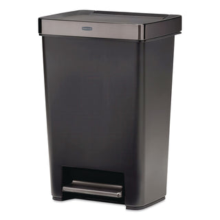 Premier Series III Step-On Waste Container, 12.4 gal, Plastic, Black/Stainless Steel