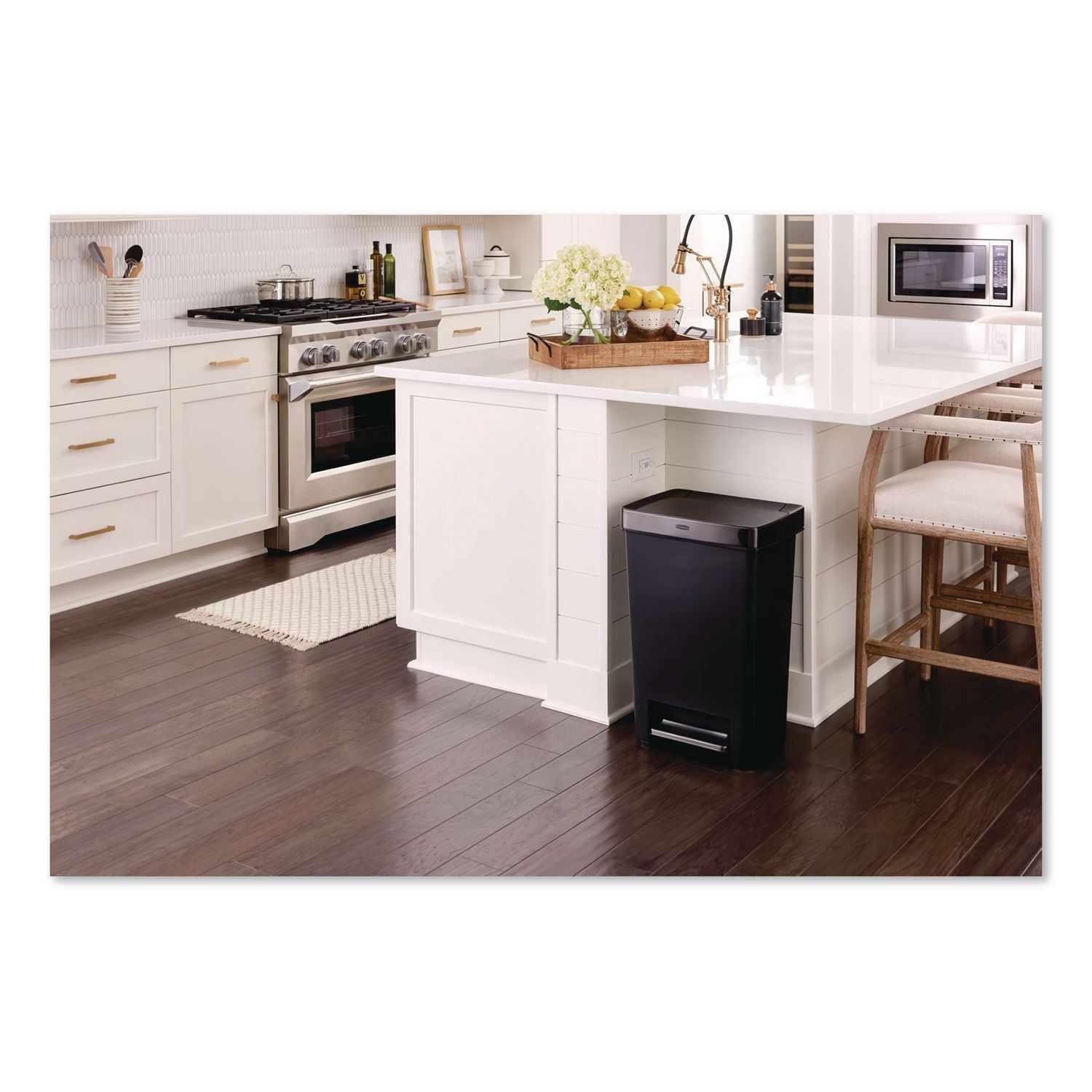 Premier Series III Step-On Waste Container, 12.4 gal, Plastic, Black/Stainless Steel