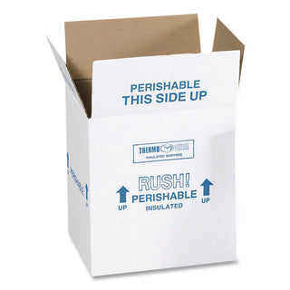 Insulated Shipping Container, 1.5" Foam Insert, 9" x 11" x 15", White/Blue
