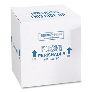 Insulated Shipping Container, 1.5" Foam Insert, 9" x 11" x 15", White/Blue