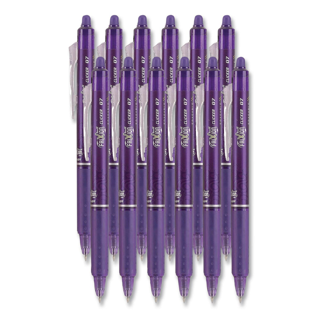 FriXion Clicker Erasable Gel Pen, Retractable, Fine 0.7 mm, Purple Ink, Purple Barrel, Dozen