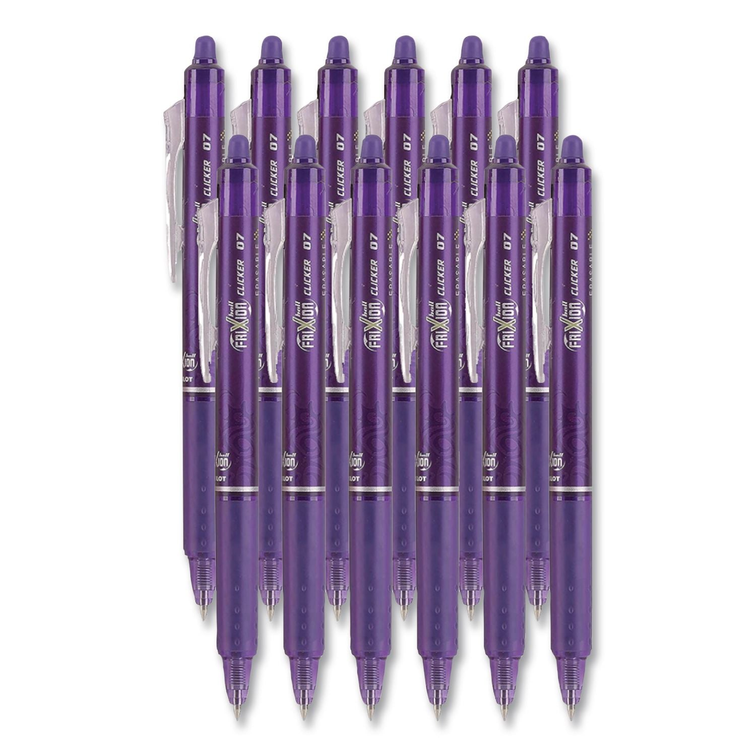 FriXion Clicker Erasable Gel Pen, Retractable, Fine 0.7 mm, Purple Ink, Purple Barrel, Dozen