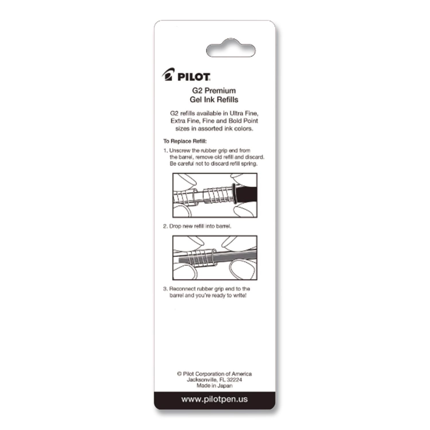Refill for Pilot G2 Gel Ink Pens, Ultra-Fine Conical Tip, Black Ink, 2/Pack