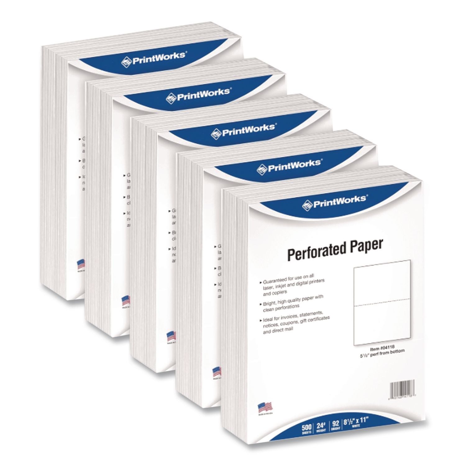 Perforated and Punched Paper, 20 lb Bond Weight, 8.5 x 11, White, 500/Ream, 5 Reams/Carton