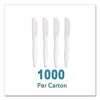 Mediumweight Plastic Cutlery, Knife, White, 1,000/Pack