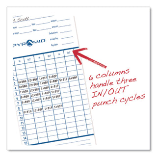 Time Clock Cards for Pyramid Technologies 2000/6000, Two Sides, 3.38 x 7.44, 100/Pack