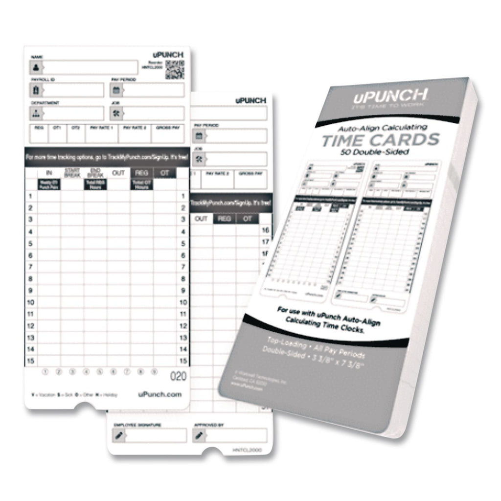 Time Clock Cards for uPunch HN4000, Two Sides, 7.37 x 3.37, 50/Pack