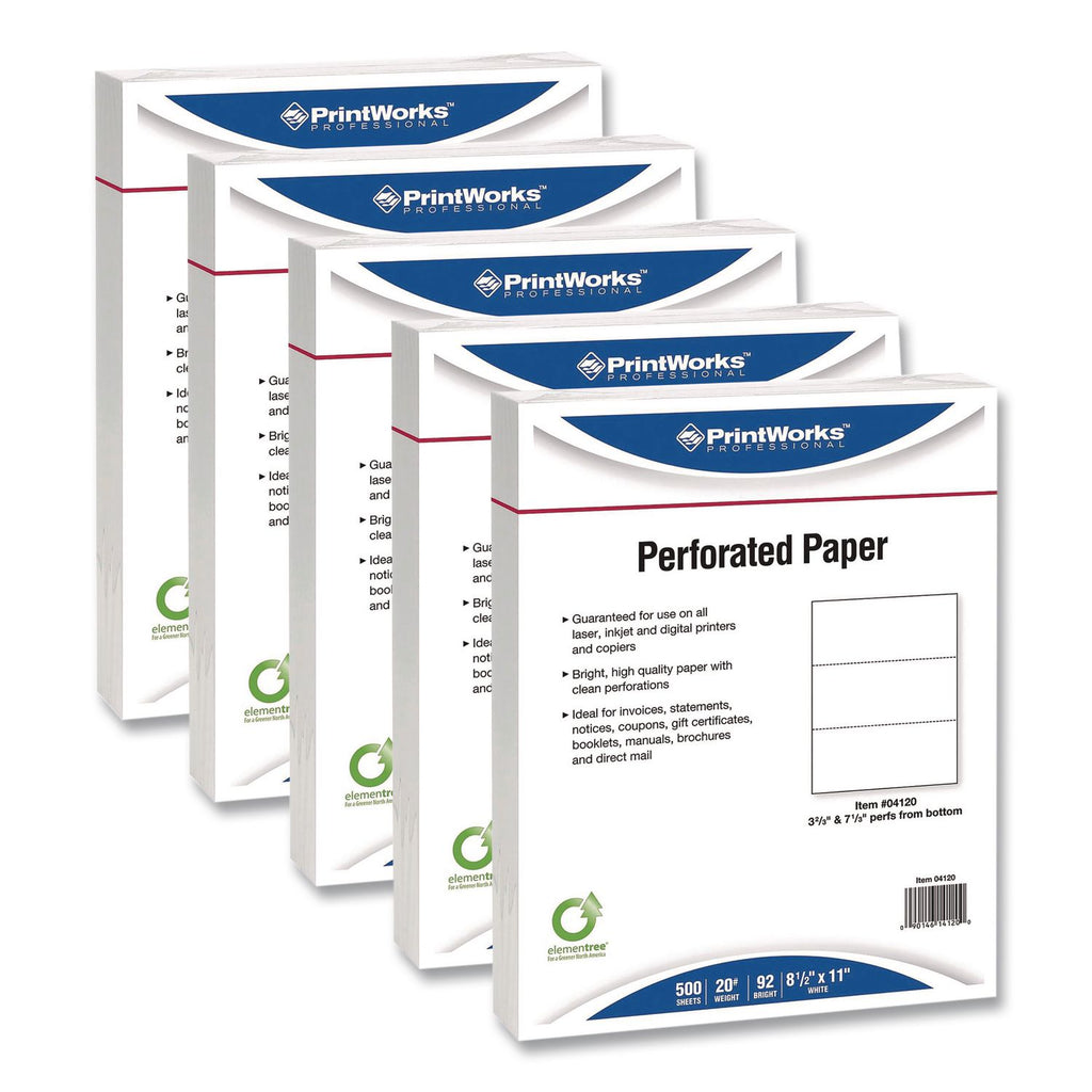 Perforated and Punched Paper, 20 lb Bond Weight, 8.5 x 11, White, 500/Ream, 5 Reams/Carton