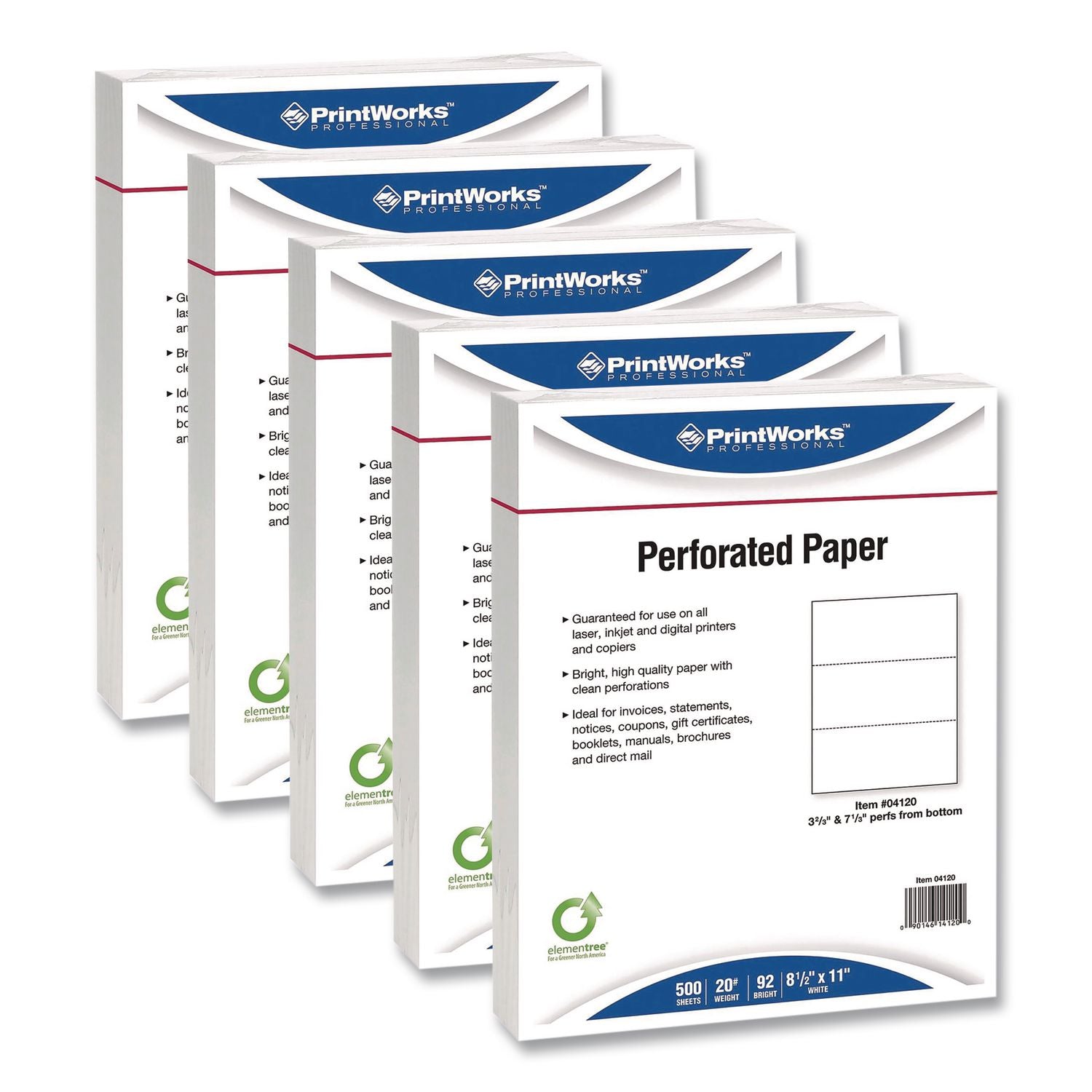 Perforated and Punched Paper, 20 lb Bond Weight, 8.5 x 11, White, 500/Ream, 5 Reams/Carton