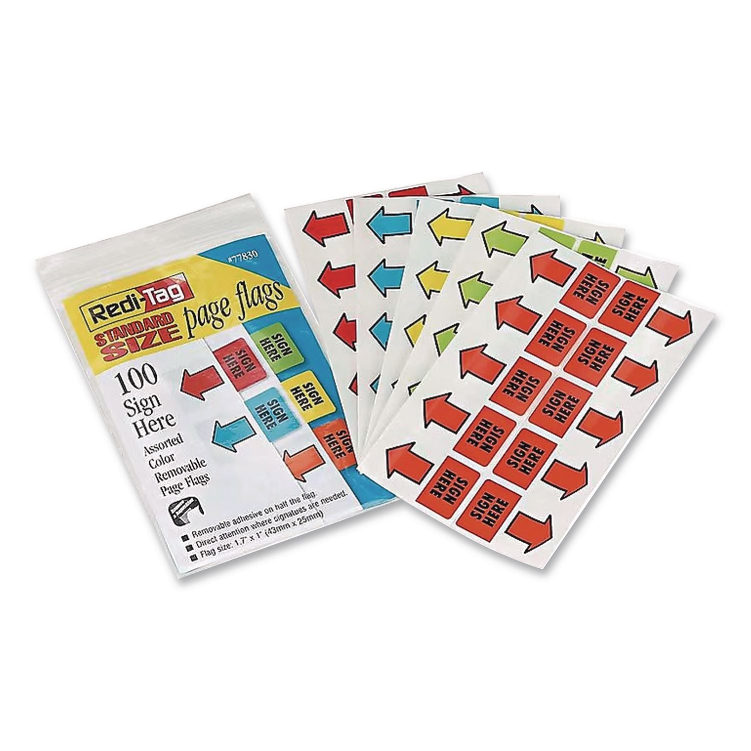 Removable Sign Here Flags, Assorted Colors, 100/Pack