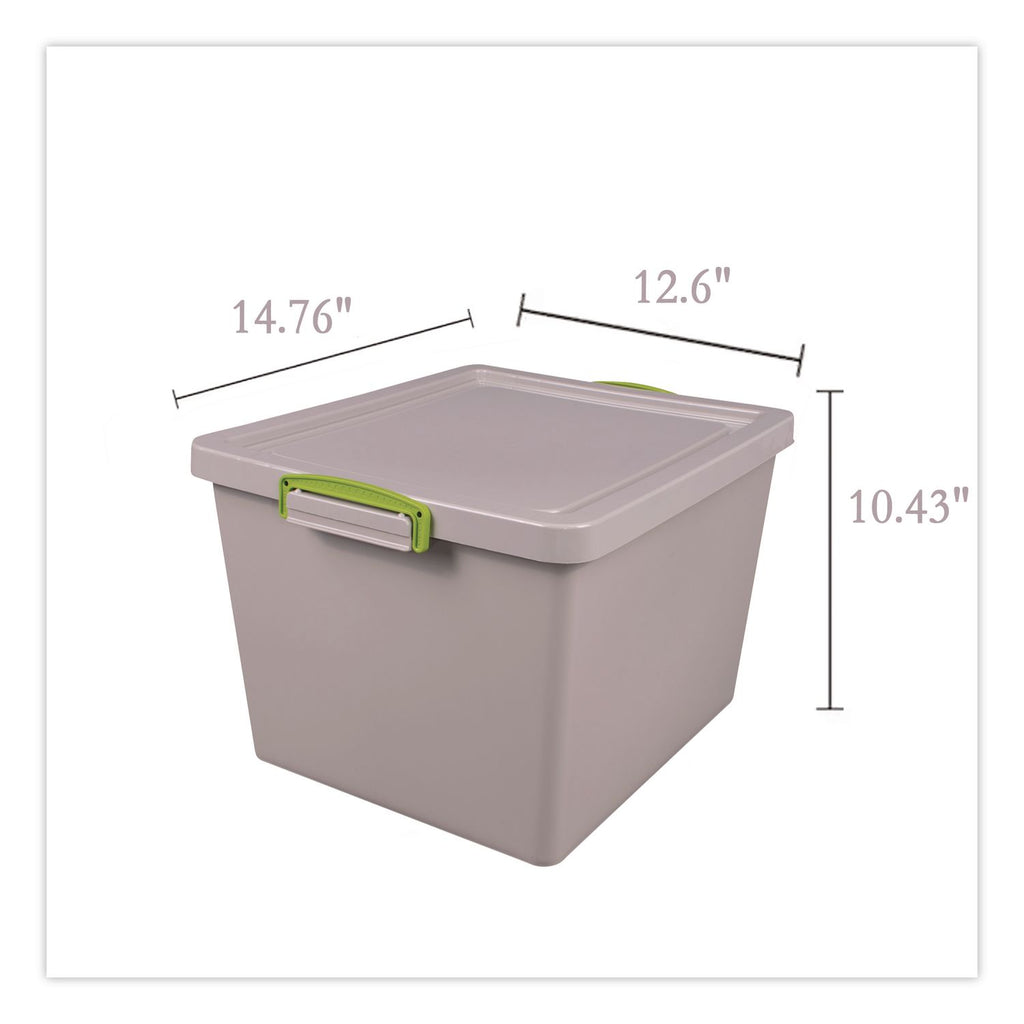 35.4 Qt. Latch Lid Storage Tote, 14.76" x 12.6" x 10.43", Dove Gray/Green