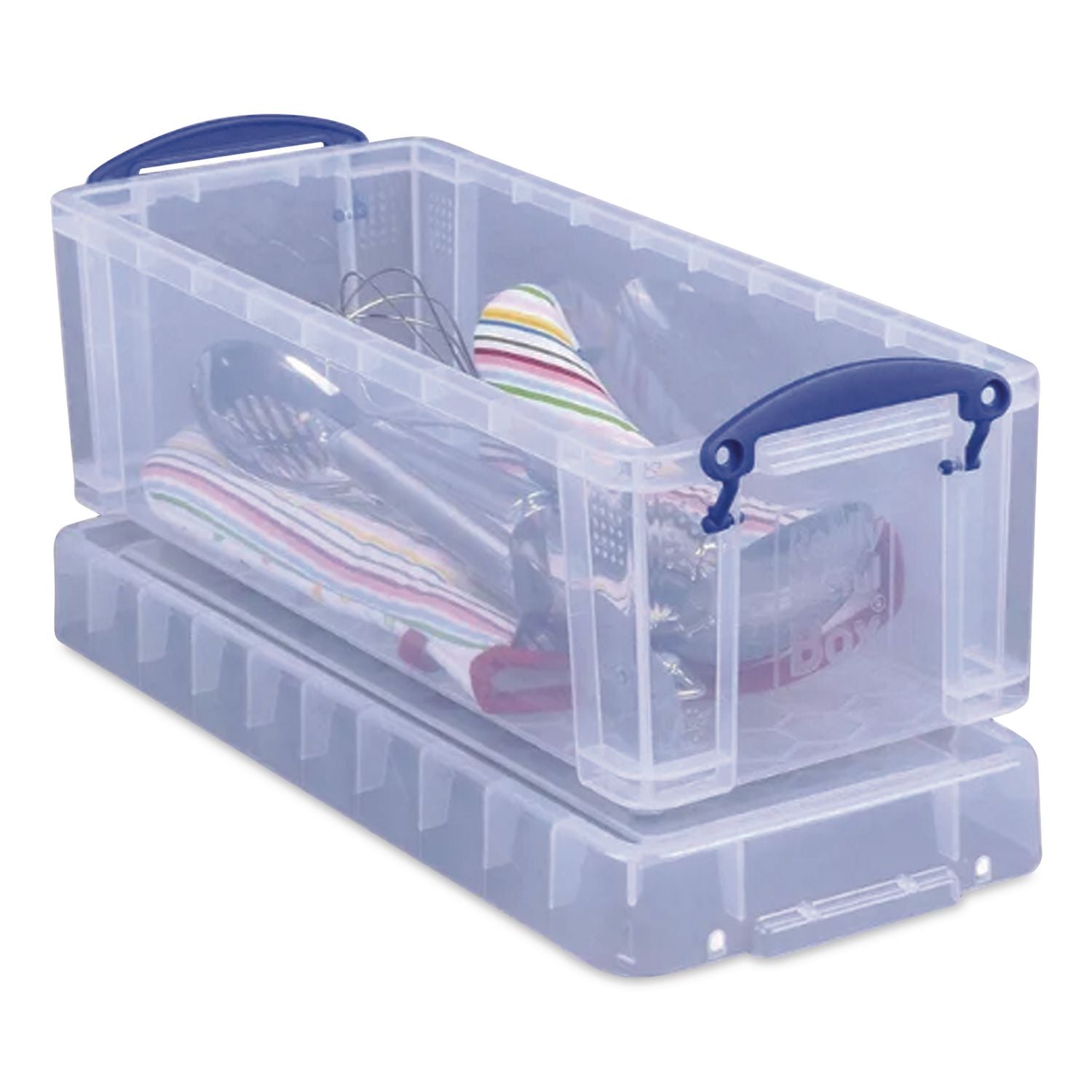 Snap-Lid CD/DVD Storage Bin, 1.72 gal, 7.13" x 17.25" x 6.25", Clear/Blue