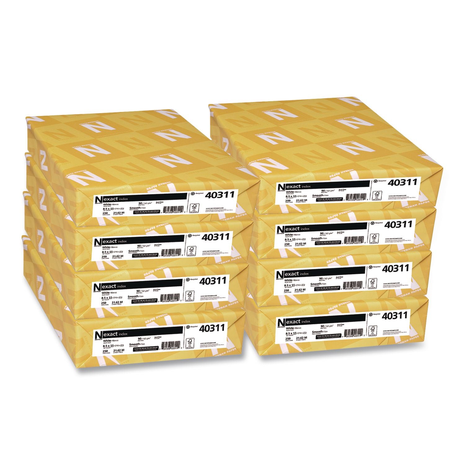 Exact Index Paper - 94 Brightness - 8 1/2" x 11" - 90 lb Basis Weight - Smooth - 4 / Carton - Durable, Acid-free - White