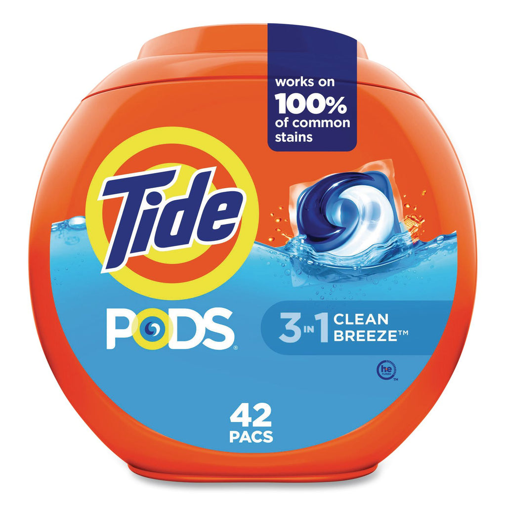 PODS Laundry Detergent, Clean Breeze, 36 oz Tub, 42 Pacs/Tub