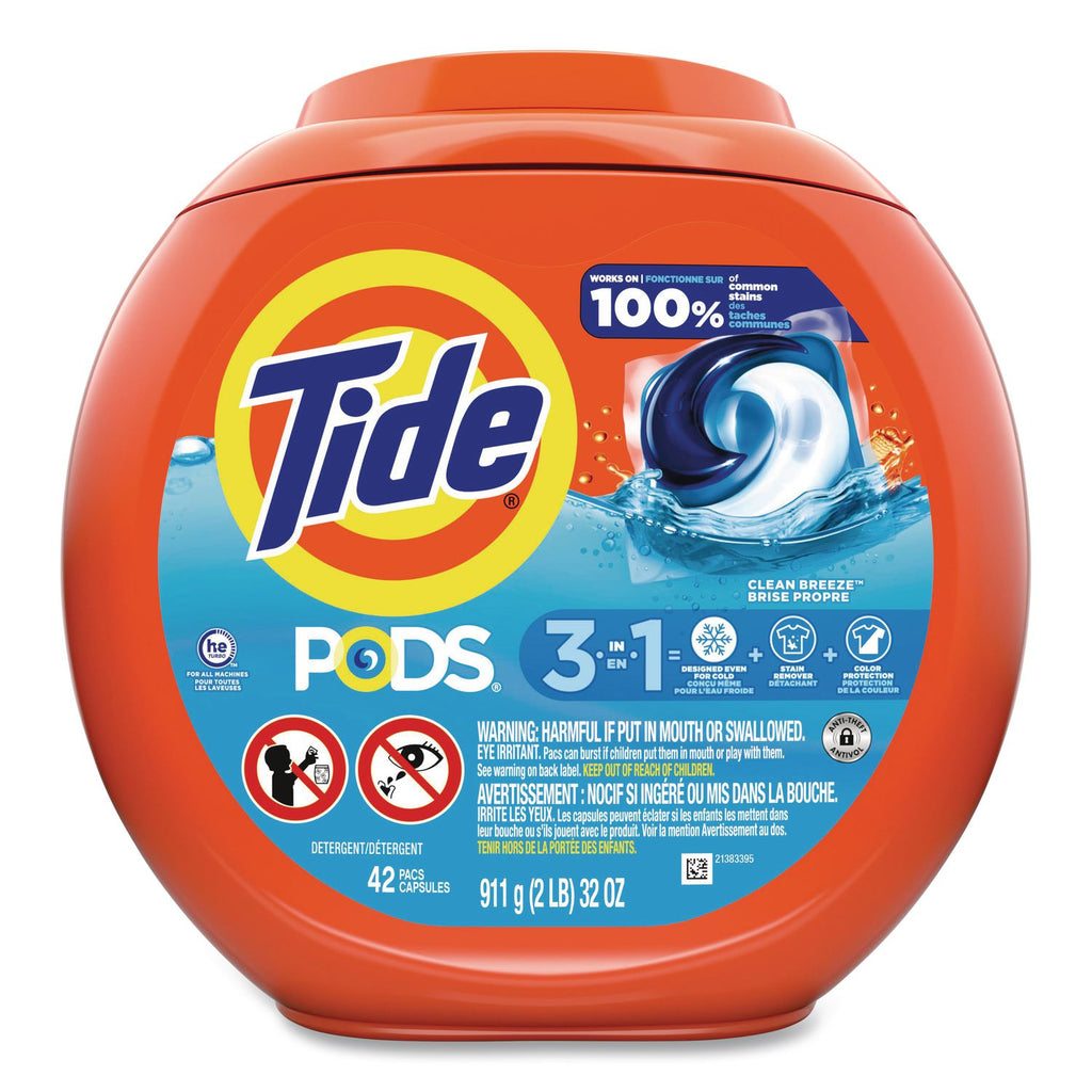 PODS Laundry Detergent, Clean Breeze, 36 oz Tub, 42 Pacs/Tub