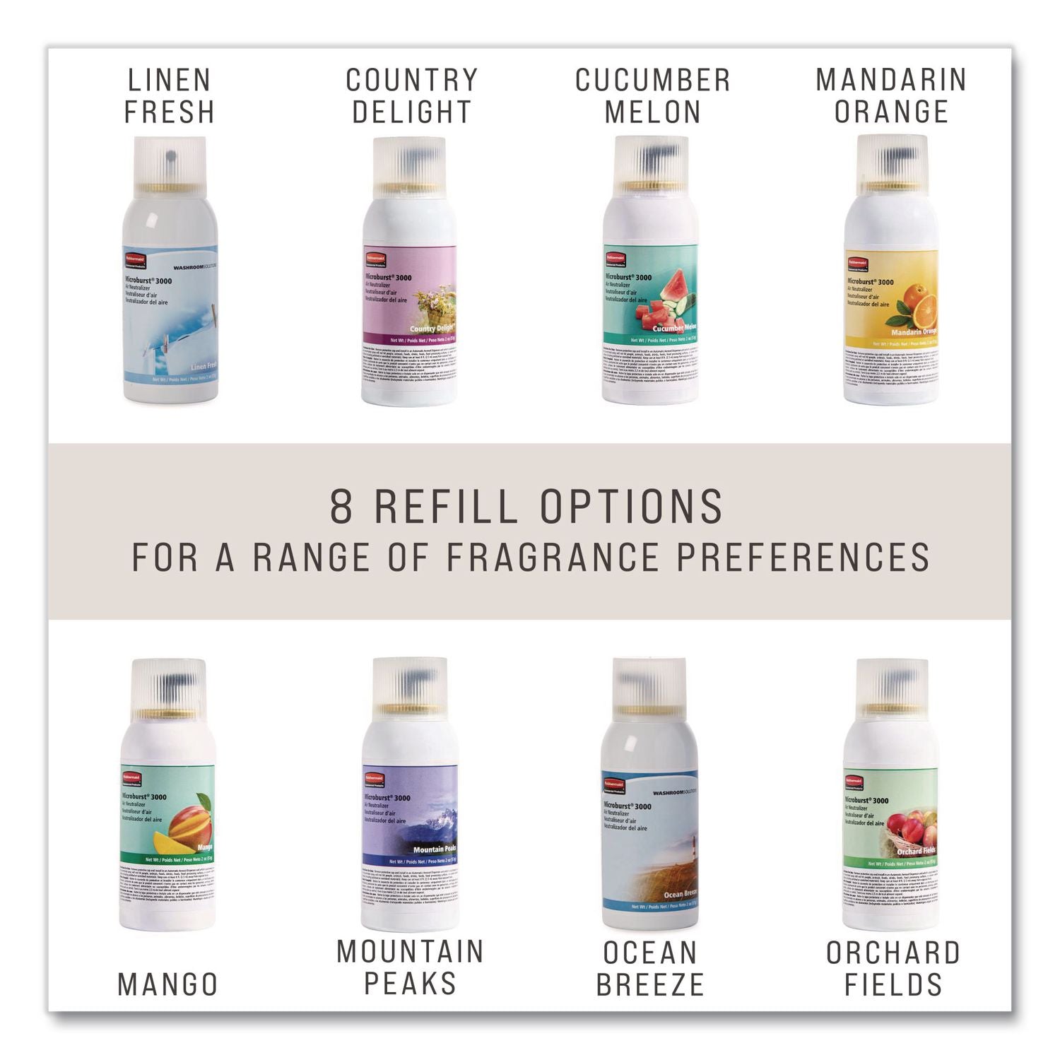 Microburst 3000 Refill, Ocean Breeze, 2 oz Aerosol Spray, 12/Carton