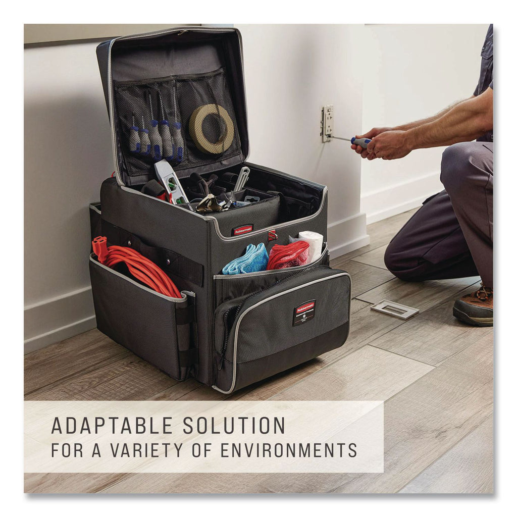 Executive Quick Clean Janitorial Cart, Synthetic Fabric, 16 Compartments, 14.25" x 16.5" x 25", Dark Gray