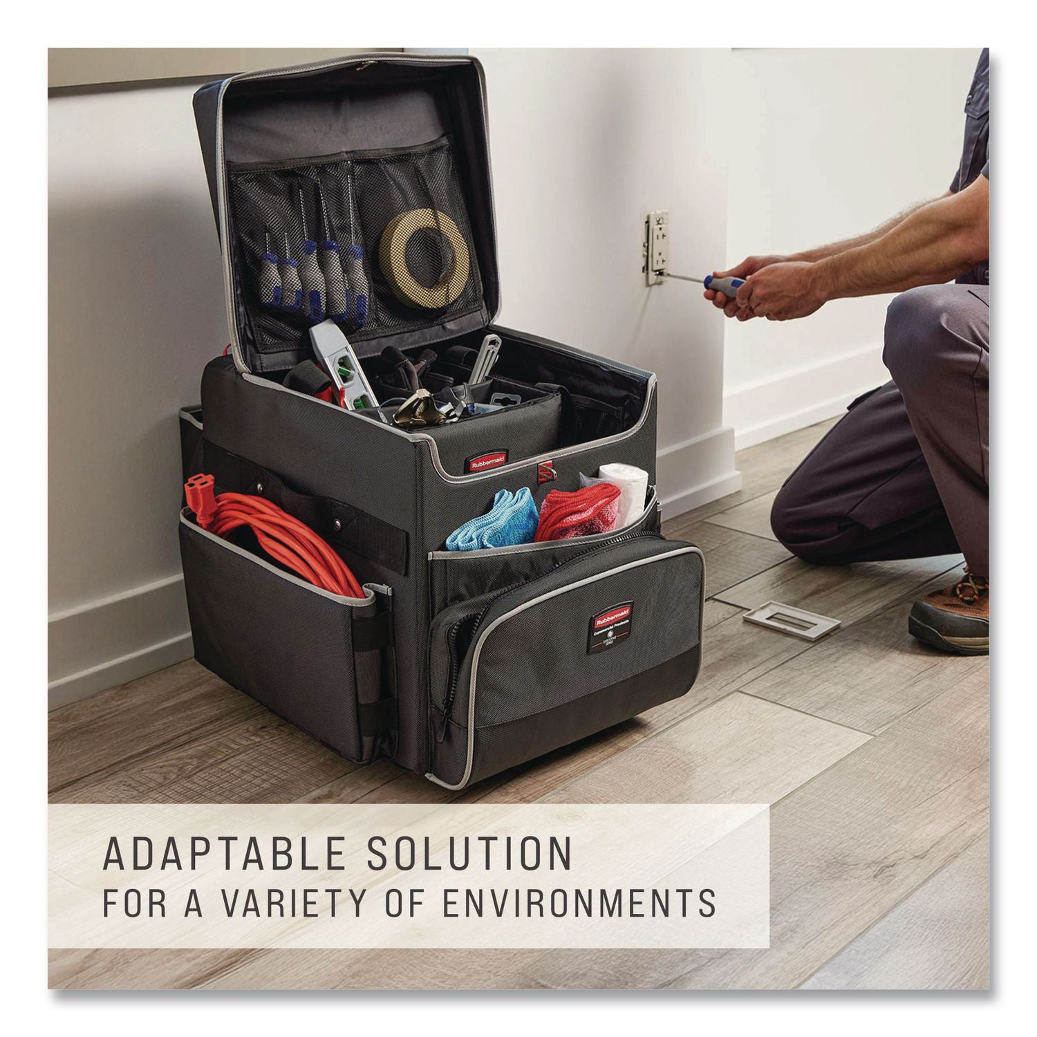 Executive Quick Clean Janitorial Cart, Synthetic Fabric, 16 Compartments, 14.25" x 16.5" x 25", Dark Gray