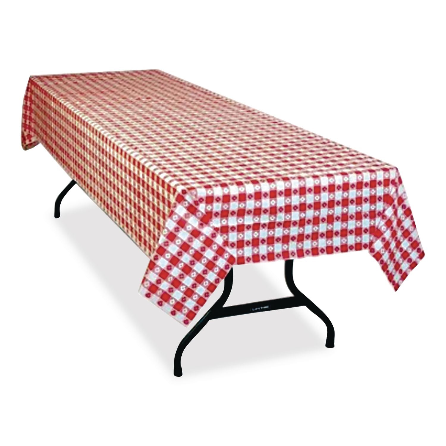 Table Set Rectangular Table Covers, Heavyweight Plastic, 54" x 108", Plaid Red/White, 6/Pack