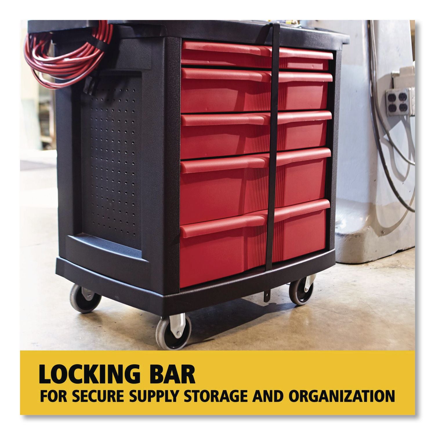 Five-Drawer Mobile Workcenter, 32.63w x 19.9d x 33.5h, Black Plastic Top