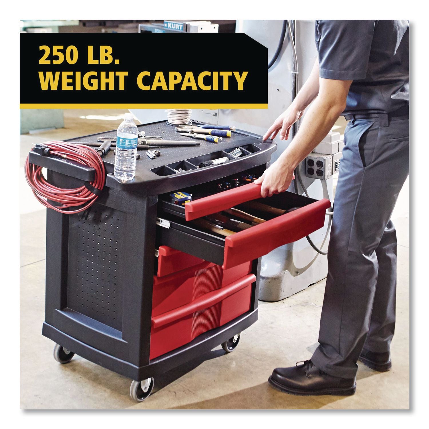 Five-Drawer Mobile Workcenter, 32.63w x 19.9d x 33.5h, Black Plastic Top