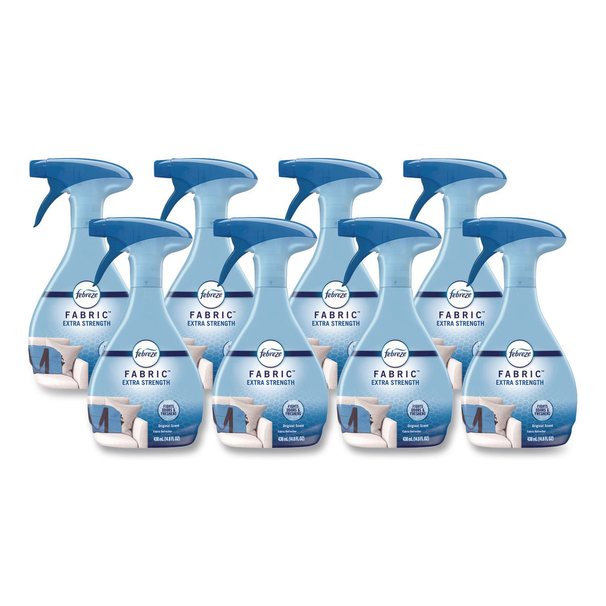 FABRIC Refresher/Odor Eliminator, Extra Strength, Original, 14.8 oz Spray Bottle, 8/Carton