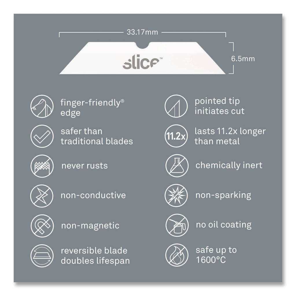 Slice Pointed Tip Ceramic Cutter Blades - 1.30" Length - Pointed Tip, Rust Resistant, Dual-sided, Non-magnetic, Non-conductive, Reversible, Non-sparking - Zirconium Oxide - 4 / Pack - White