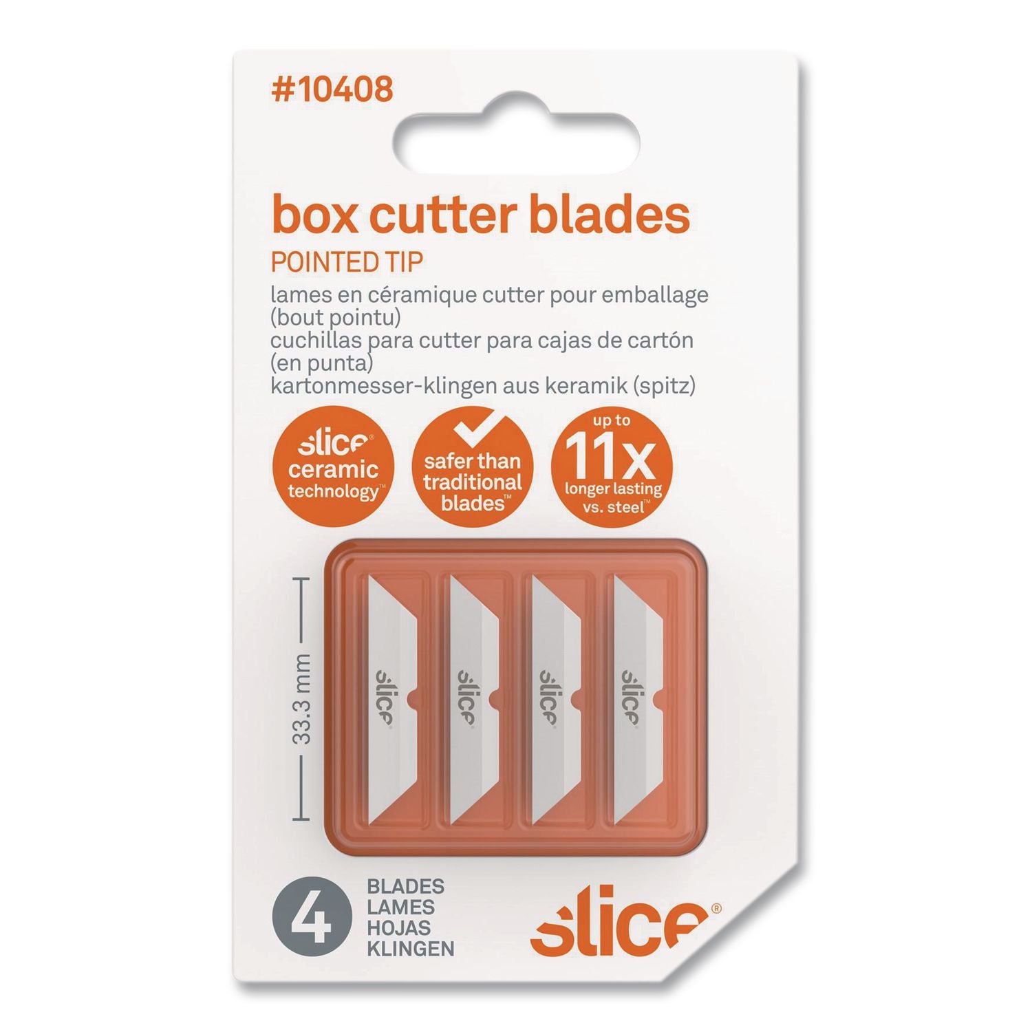 Slice Pointed Tip Ceramic Cutter Blades - 1.30" Length - Pointed Tip, Rust Resistant, Dual-sided, Non-magnetic, Non-conductive, Reversible, Non-sparking - Zirconium Oxide - 4 / Pack - White
